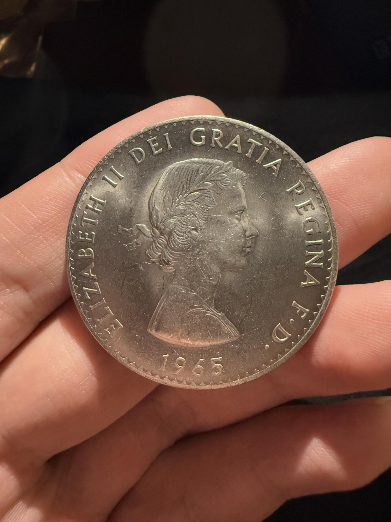 南宋泉阁俄币 外币 国币 专场第十二期【送拍无额外佣金】 英国 1965年丘吉尔纪念大型铜镍币 近未流通 双面转光 好品