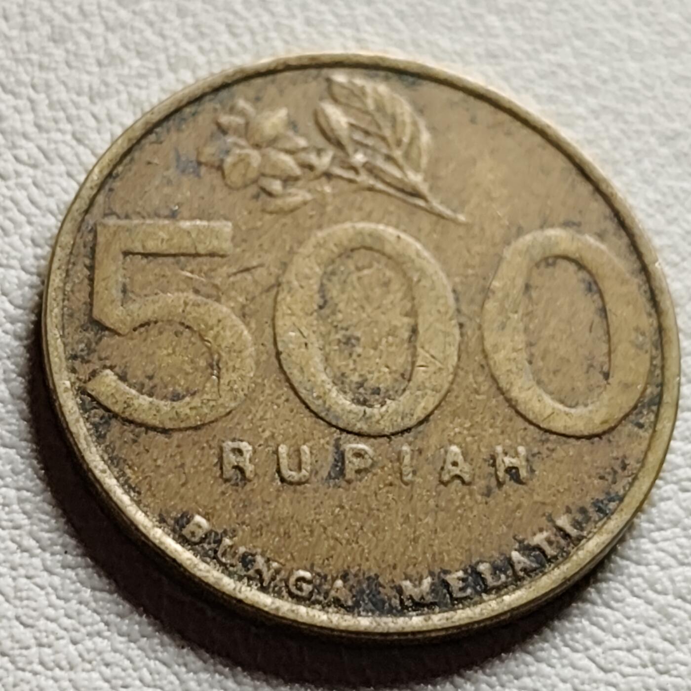 泉币菌-第40场-各国老币福利场 印度尼西亚500卢比铜币 茉莉花