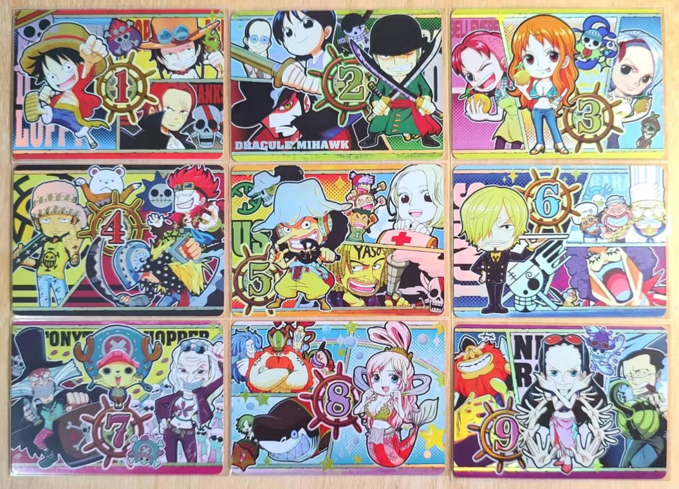 龙虎卡牌第42场 （无佣金，满120包邮，欢迎送拍） 彩闪9张 京珞卡牌 海贼王一套九张 （横版分屏 漫画书的感觉）
