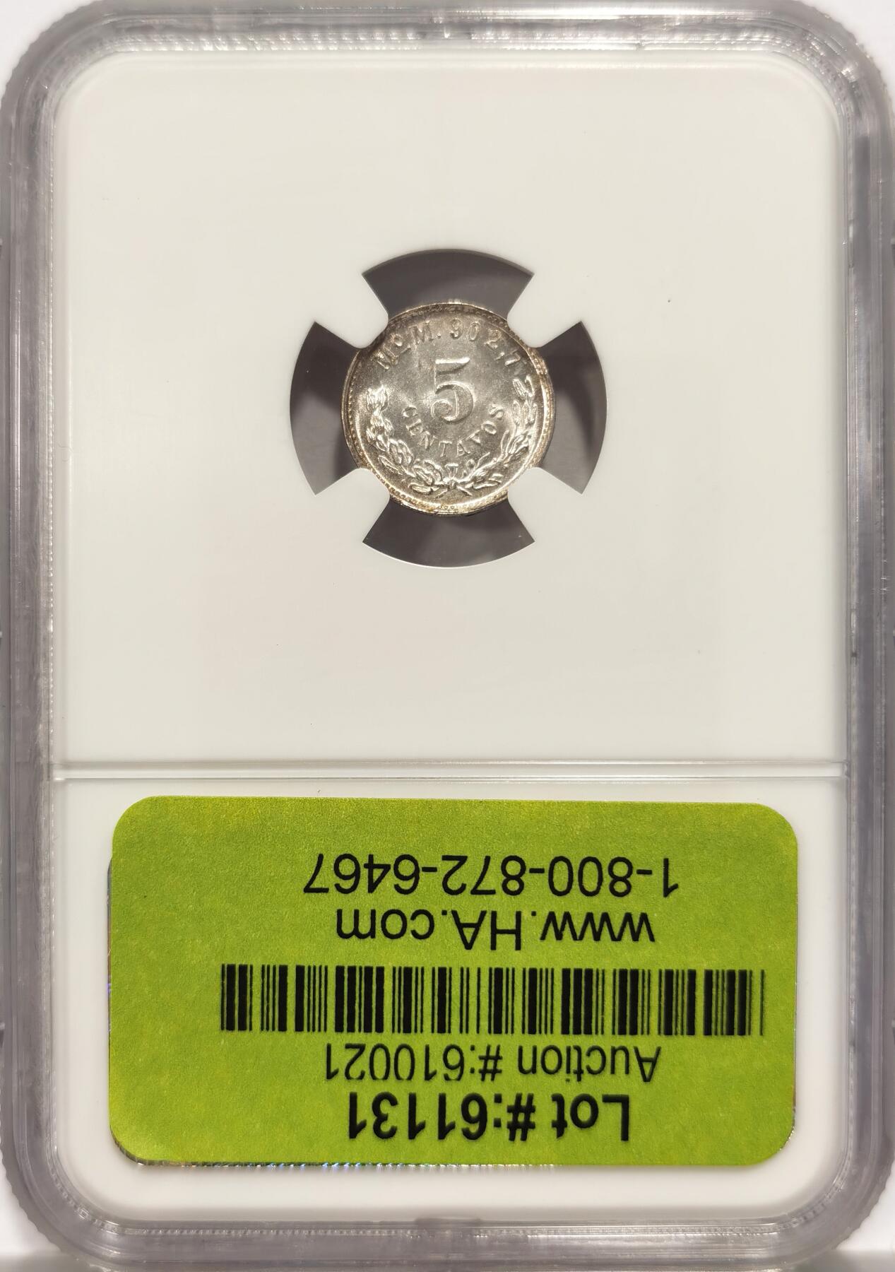 【麦稀奇收藏嘉年华】 博洋堂美国及美洲钱币专场拍卖②暨第127期（全场包邮） NGC MS65 墨西哥1903年MO M小鹰洋5分银币（直边时期），高分难得