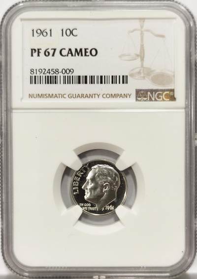 博洋堂世界钱币拍卖第136期（全场包邮） - NGC PF67 CAMEO 美国1961年罗斯福10分银币，高分镜面，带Cameo少