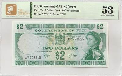 女王纸币 - 英属斐济1969年2dollarsP-60a