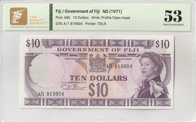 女王纸币 - 英属斐济1971年10dollarsP-68b