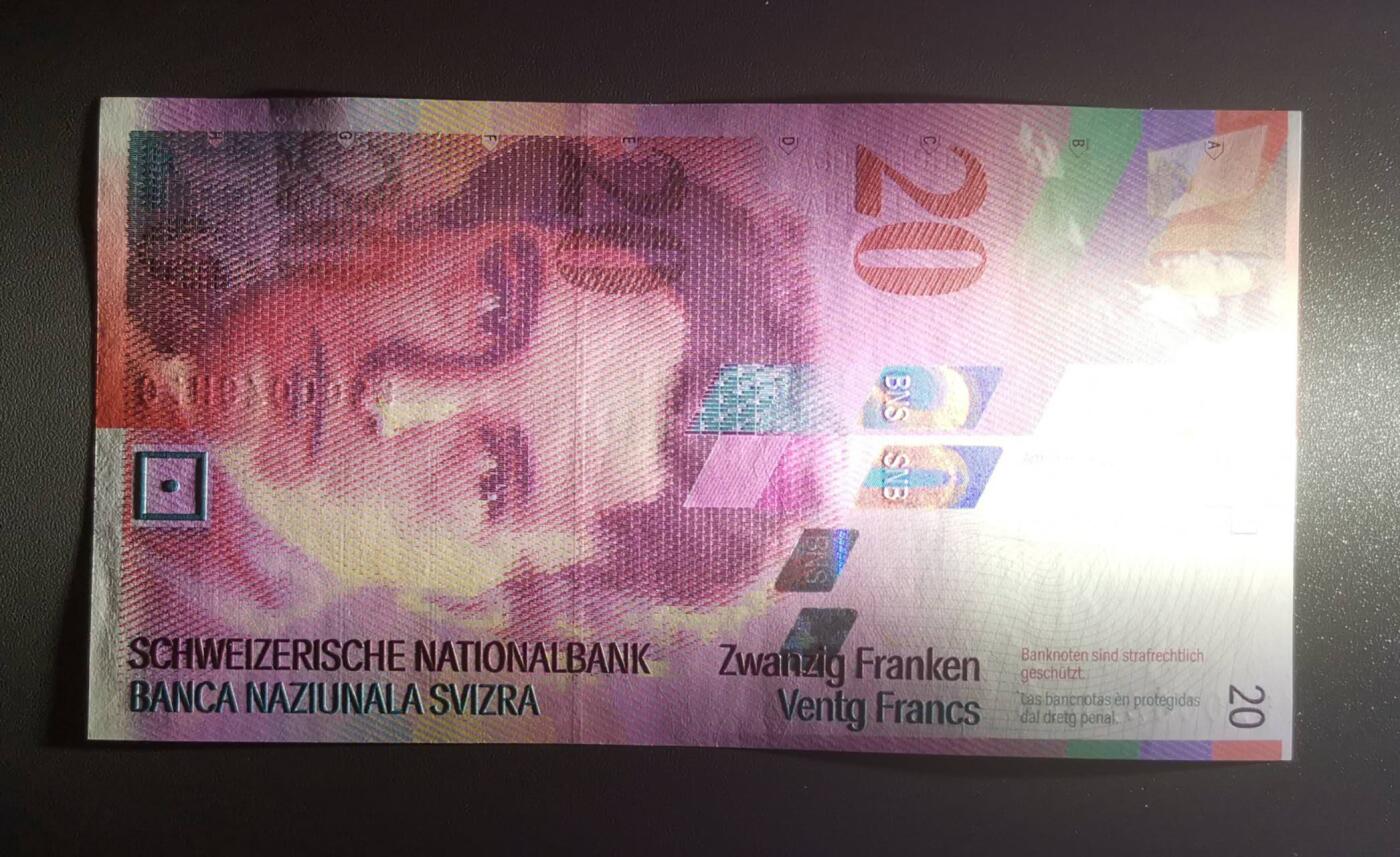 《艾美收藏》第201期-周日外币畅拍场 瑞士1994年初版首发年人像版20法郎UNC无4 94代表1994年，Pick-68a 音乐家阿瑟·奥涅格