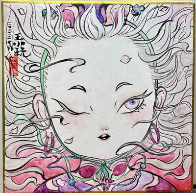 白泽拍卖卡牌手绘专场第19期（麦稀奇收藏嘉年华专场） - 2024 王小玩手绘画  荷花童子 尺寸：18cm*18cm