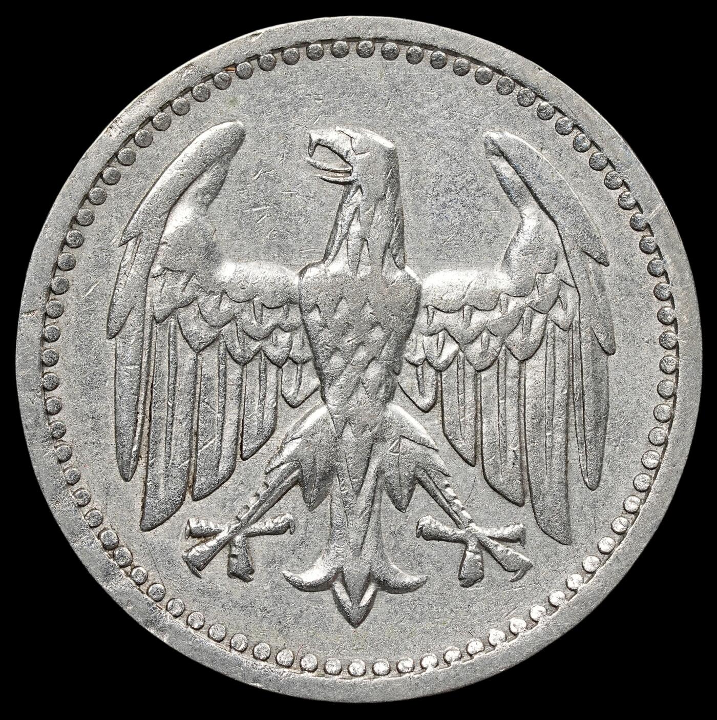 修遠堂世界钱币第七十五期 1924年德国魏玛共和国3马克银币 A厂铭