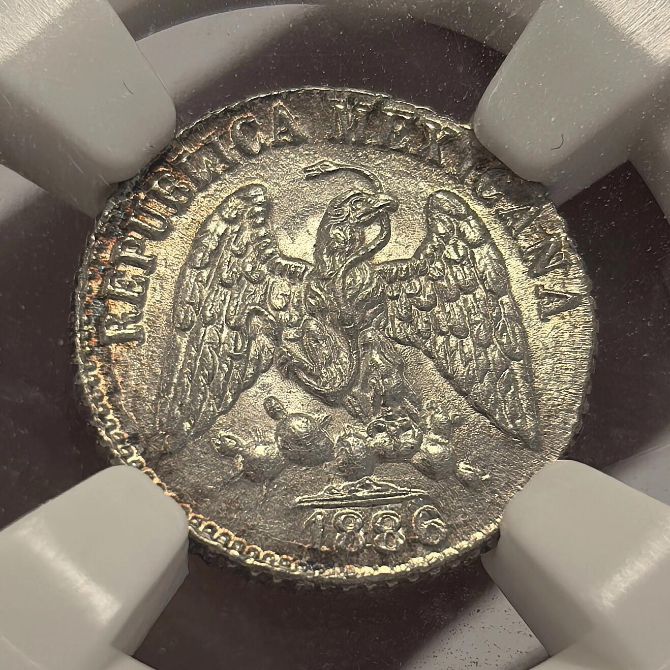 【麦稀奇收藏嘉年华】 博洋堂美国及美洲钱币专场拍卖②暨第127期（全场包邮） NGC MS66 墨西哥1886年GO R小鹰洋5分银币（花边时期），顶级高分