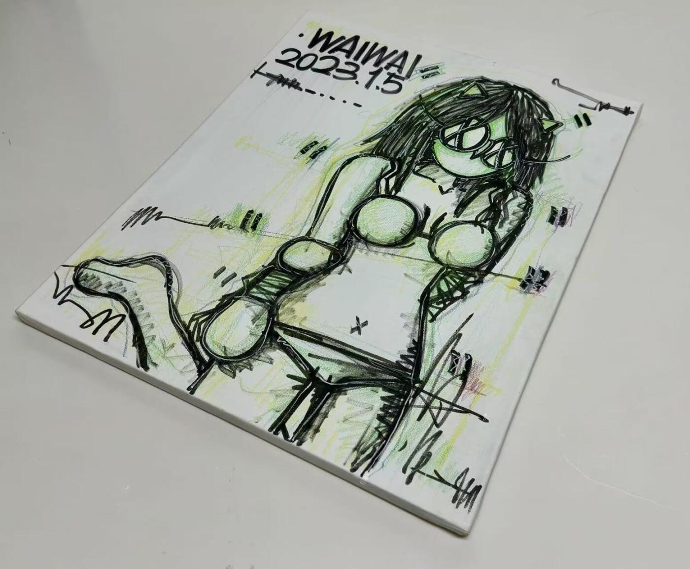 零元拍：歪歪亲笔签名原画，作品名称：《白噪声明》