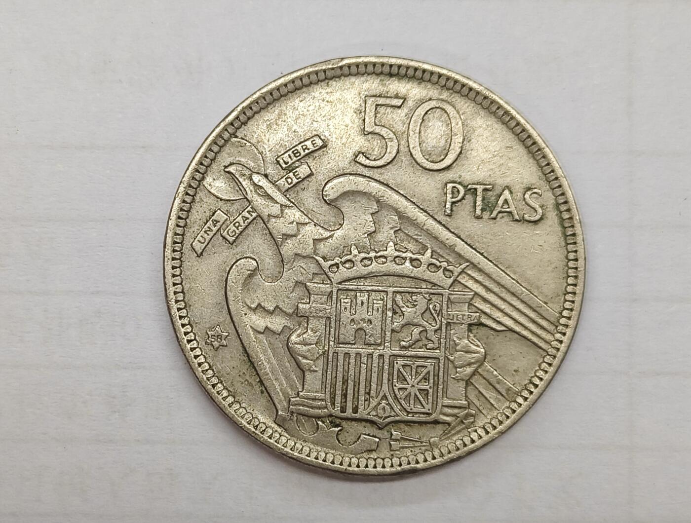 外国小硬币专场（涵盖硬币介绍） 西班牙Spain 50 pesetas 「1957 50 pesetas」