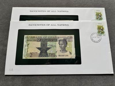 咖啡豆•收藏 2025年Jun_28th世界各国纸币拍卖  - 2枚 加纳 1982年 2塞地 全新UNC 外国纸币 富兰克林 邮币封
