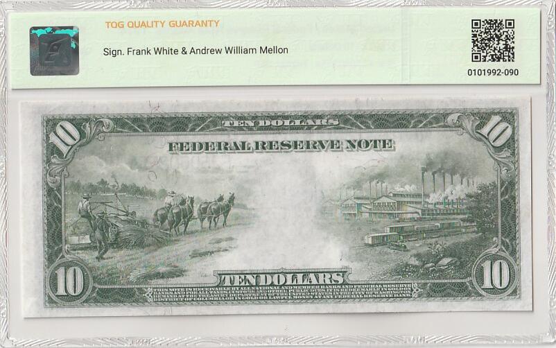2025六月第四期（总第181期） 美国1914年版10元TQG50分，佐治亚州亚特兰大联邦储备区印刷，杰克逊和描绘西部工农业的画作，早期大票幅蓝库印联邦储备券