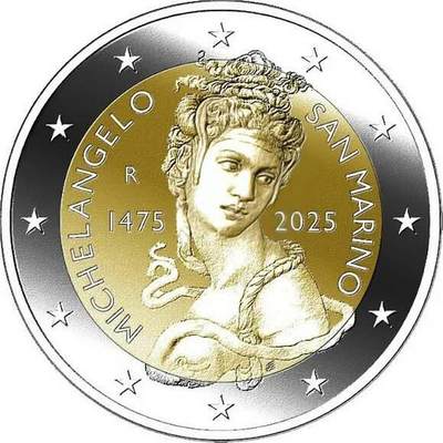【期货】圣马力诺2025年2欧元米开朗基罗诞辰550周年双金属纪念币 - 【期货】圣马力诺2025年2欧元米开朗基罗诞辰550周年双金属纪念币
