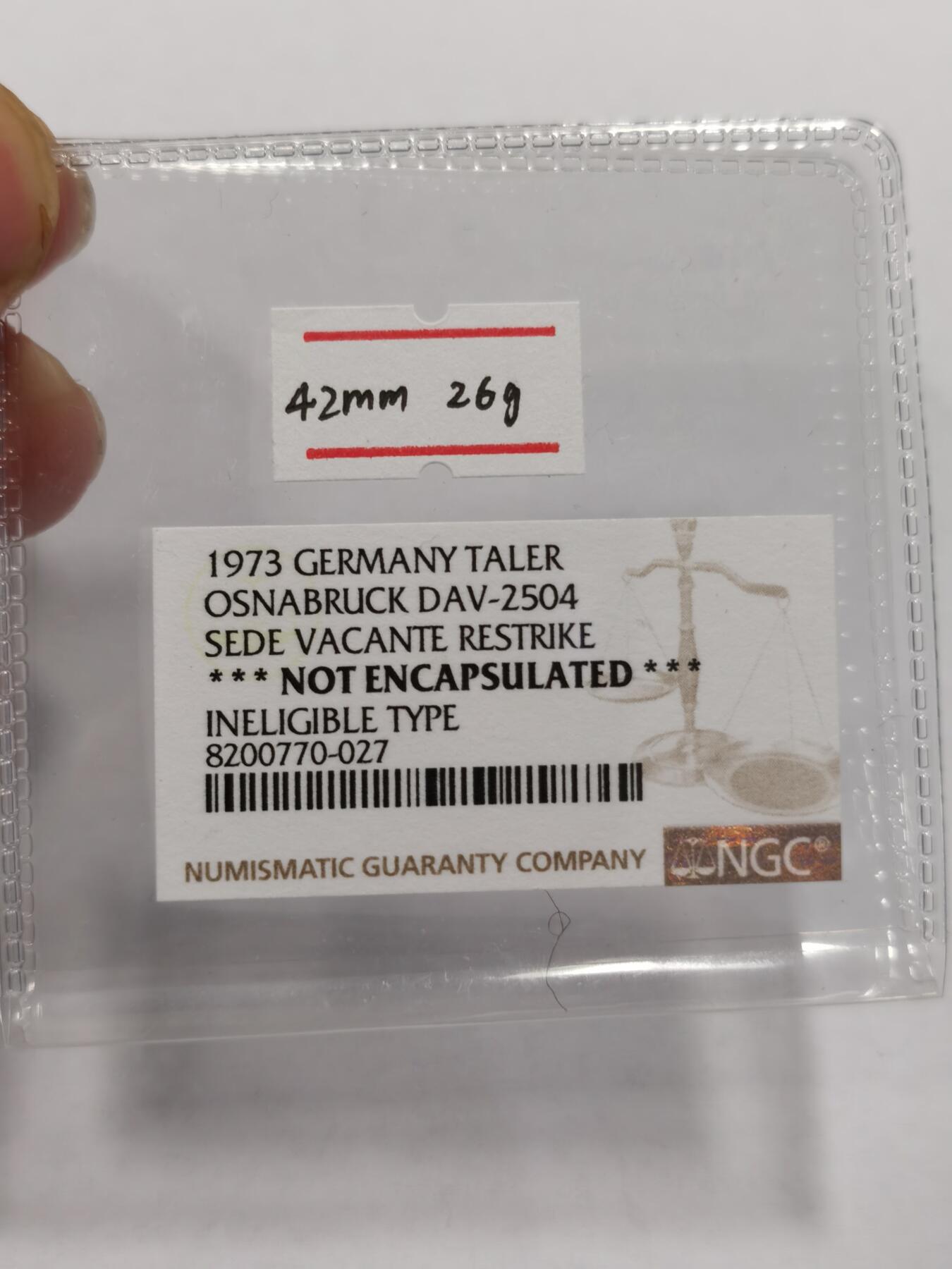 【麦稀奇收藏嘉年华】 博洋堂世界钱币拍卖第128期（全场包邮）因参加麦稀奇第三届币展，预计周日起陆续发货 德国奥斯纳布吕克1715年缺宗1泰勒银币（1973年后铸），正面：查理大帝，背面：手持双钥匙的西门彼得，直径42毫米，26克高纯度银