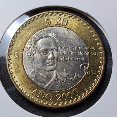KK钱币收藏小铺 第301期 百期特拍3连拍第3场  周末发货 -  2000墨西哥20比索双色纪念币 好品