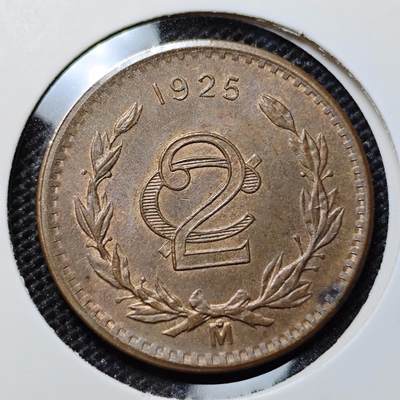 KK钱币收藏小铺 第301期 百期特拍3连拍第3场  周末发货 -  1925墨西哥2分铜币 带底光好品 早年份！