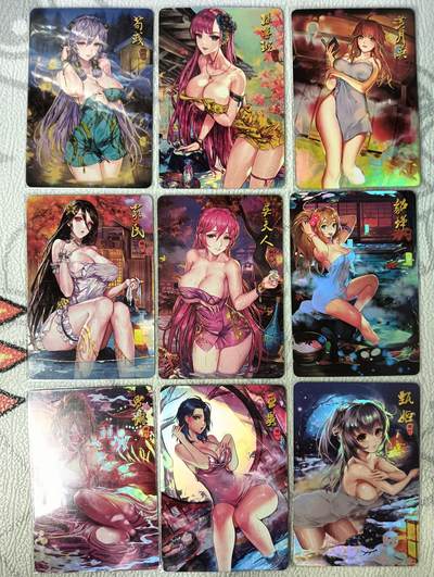 花开卡拍第27期（品控勿拍!!!收拍品，不寄存，运费5元，自制卡难免瑕疵，可能存在轻微撞角爆边等出厂瑕疵，品控介意勿拍！） - 三国女主卡牌 浴巾系列一套9张 折光彩闪