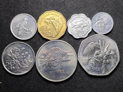 KK钱币收藏小铺 第301期 百期特拍3连拍第3场  周末发货 -  1977塞舌尔大小面值清年一套 清年 好品收藏级！