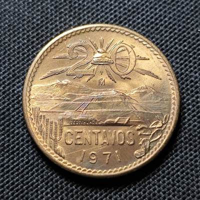 KK钱币收藏小铺 套币 好品/批量散币专场 周末发货 -  1971墨西哥20分铜币 好品