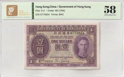 2025六月第五期（总第182期） - 香港政府1936版壹圆TQG58分，乔治六世国王，俗称紫男皇