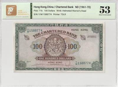 2025六月第五期（总第182期） - 香港渣打银行1961版100元TQG53分背面备注裂口，因颜色俗称“绿钥匙”，稀有中高面值品种