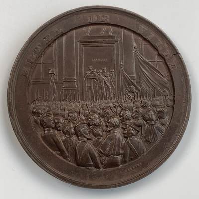 掌中浮雕-藏着的欧洲第030场 - 1848年法国（第二共和国）临时政府成立纪念铜章，68mm，（边缘有裂，疑似铸缺）