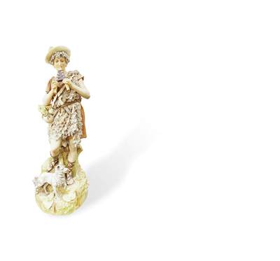 上海拍卖行2025年春季西洋艺术品拍卖会 - 约19世纪末捷克Royal Dux"吹笛牧羊人"大型人物瓷塑摆件(H:50cm)