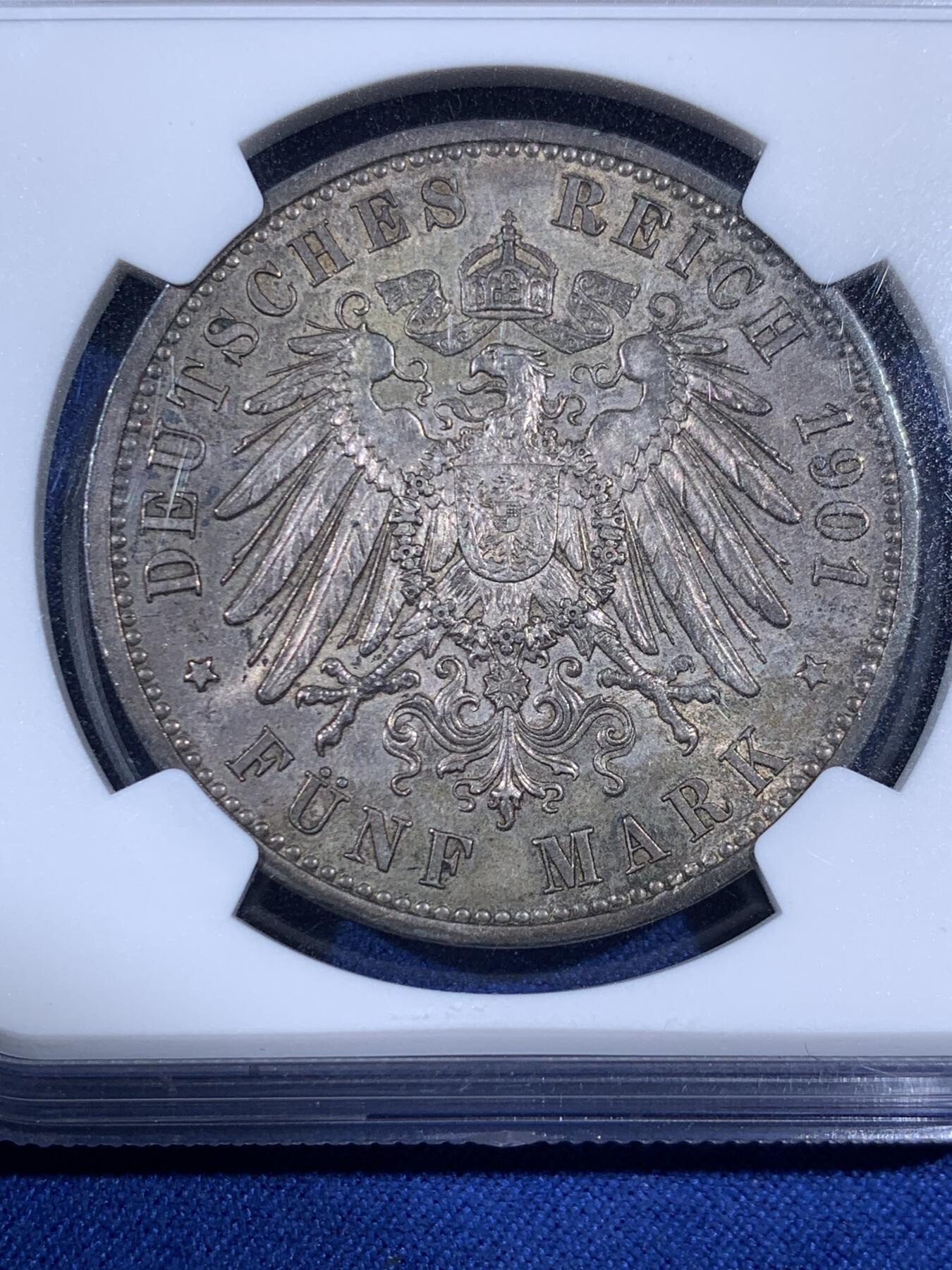 《竞宝斋》第394场 周日，周一，2场连拍 （全场包邮） NGC UNCD 德国1901年普鲁士建国200周年5马克银币