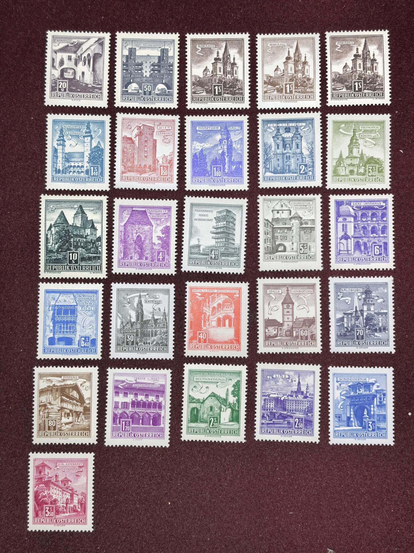 联合阁邮币社™ ——“精品多国邮票” 奥地利1957-1963年，建筑普票一套，全新