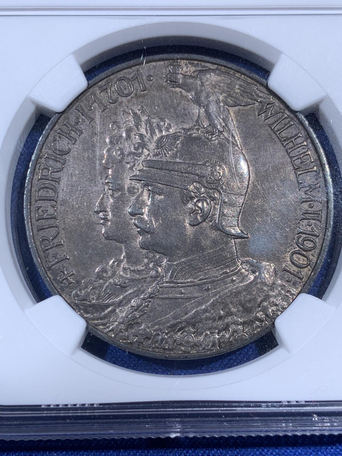 《竞宝斋》第394场 周日，周一，2场连拍 （全场包邮） NGC UNCD 德国1901年普鲁士建国200周年5马克银币