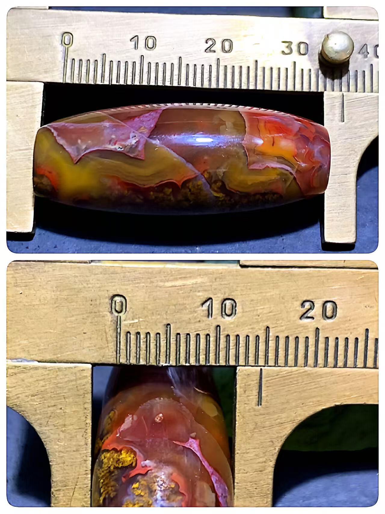 冻料草花纹战国红玛瑙天珠形通货桶珠一个，