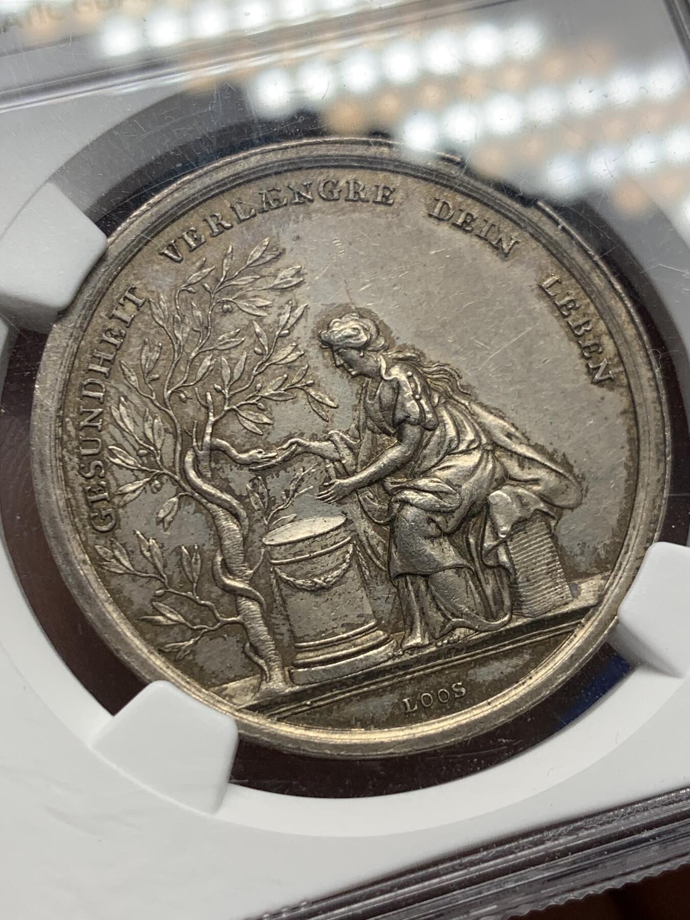 《竞宝斋》第394场 周日，周一，2场连拍 （全场包邮） NGC MS62 德国1800年前后新世纪美好祝愿银章 名家Loos作品 纪念友情和健康银章