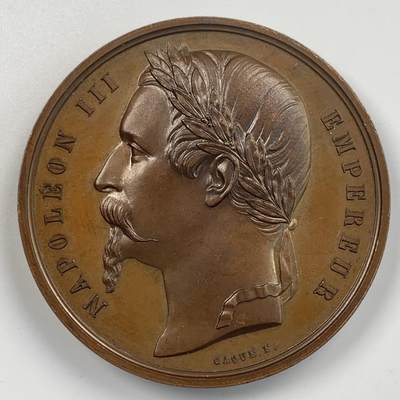 掌中浮雕-藏着的欧洲第030场 - 法国1862年拿三伦敦农业展览会纪念铜章 , 带原盒 ，50mm