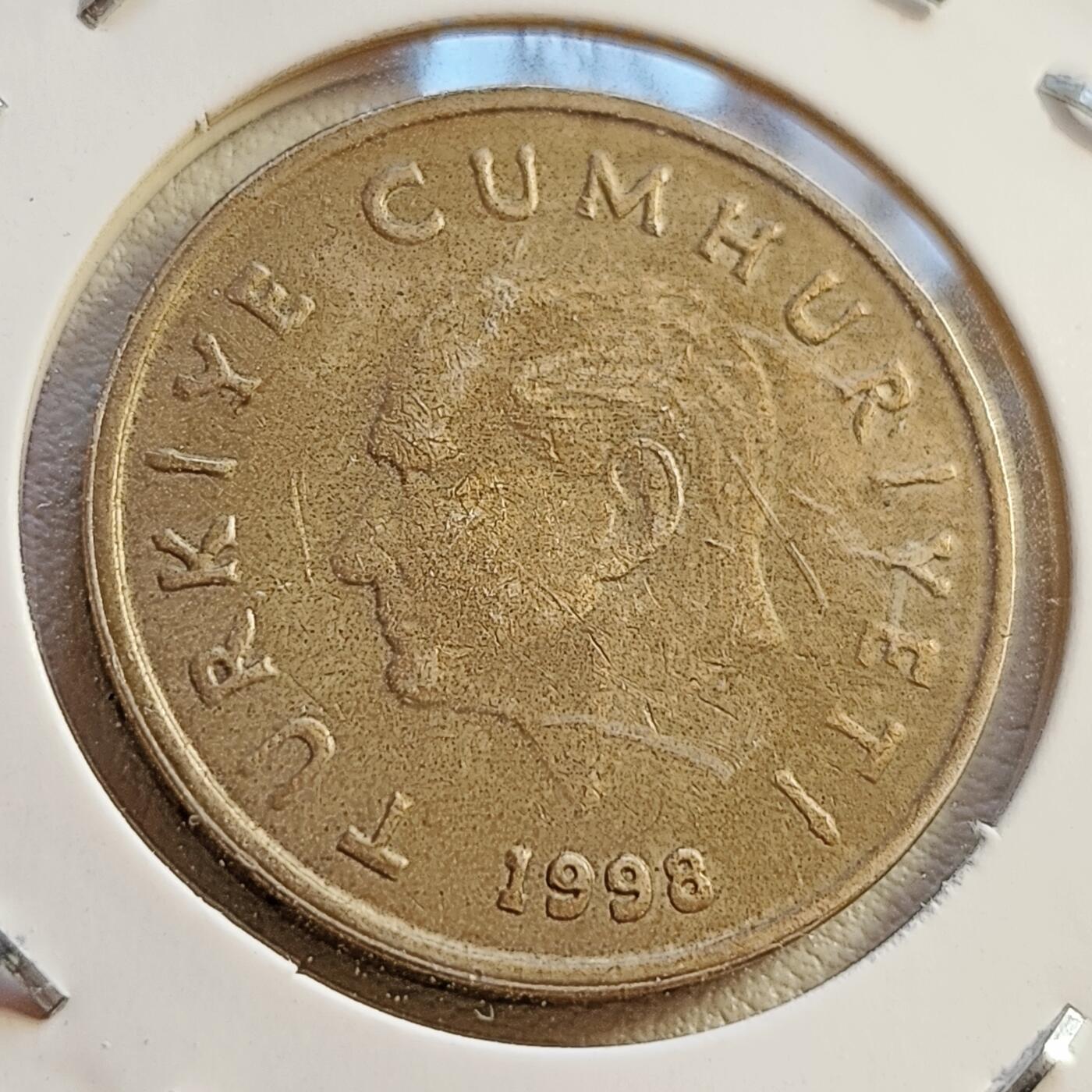 泉币菌-第42场-各国散币 土耳其1998年 50BIN 5万里拉 28mm 通胀时期 厚重币