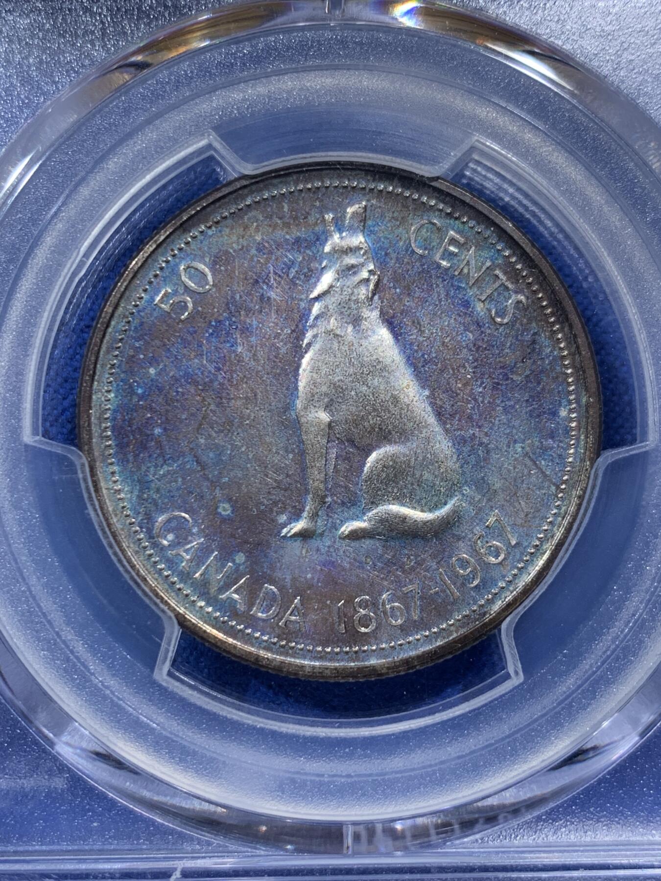 《竞宝斋》第395场 周日，周一，2场连拍 （全场包邮） 四枚一组 PCGS PL65RD/PL64/PL66/PL65 加拿大1967年建国百年1分/10分/25分/50分，PL大多是白币，重彩币还能有镜面感非常难得。3枚银币都是重彩，实物非常漂亮