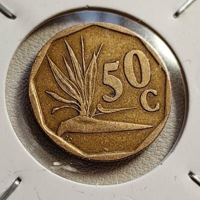 泉币菌-第42场-各国散币 - 非洲 南非50分硬币(天堂鸟花)
