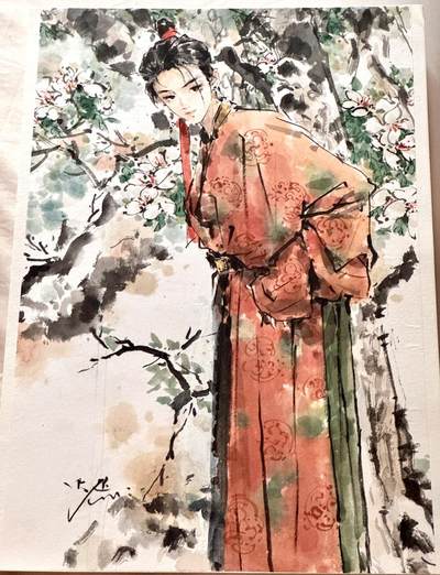 白泽拍卖卡牌手绘专场第19期（麦稀奇收藏嘉年华专场） - 2025 迟迟手绘画 文物拟人系列 红釉太白尊 A3尺寸