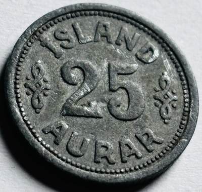 文馨钱币收藏第 256 场 - 少见极美品 1942 年丹属冰岛 25 奥拉锌币