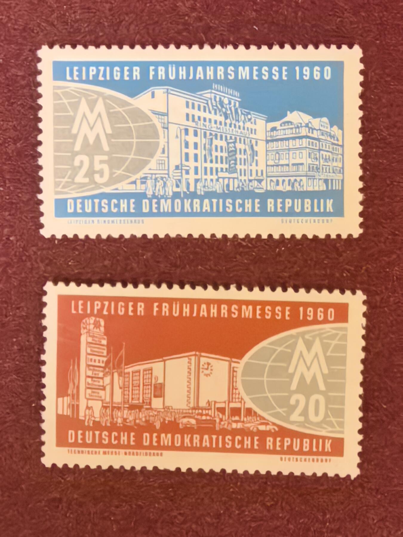 联合阁邮币社™ ——“精品多国邮票” 东德 1960年 莱比锡博览会 2全 (背有掉胶)