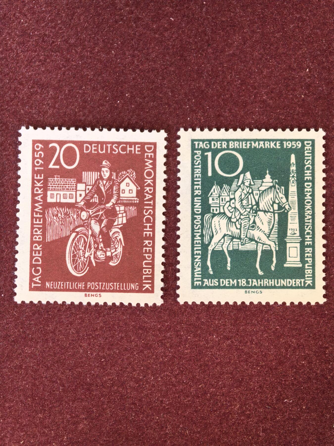 联合阁邮币社™ ——“精品多国邮票” 德国1959年 邮票日 2全 (背有掉胶)
