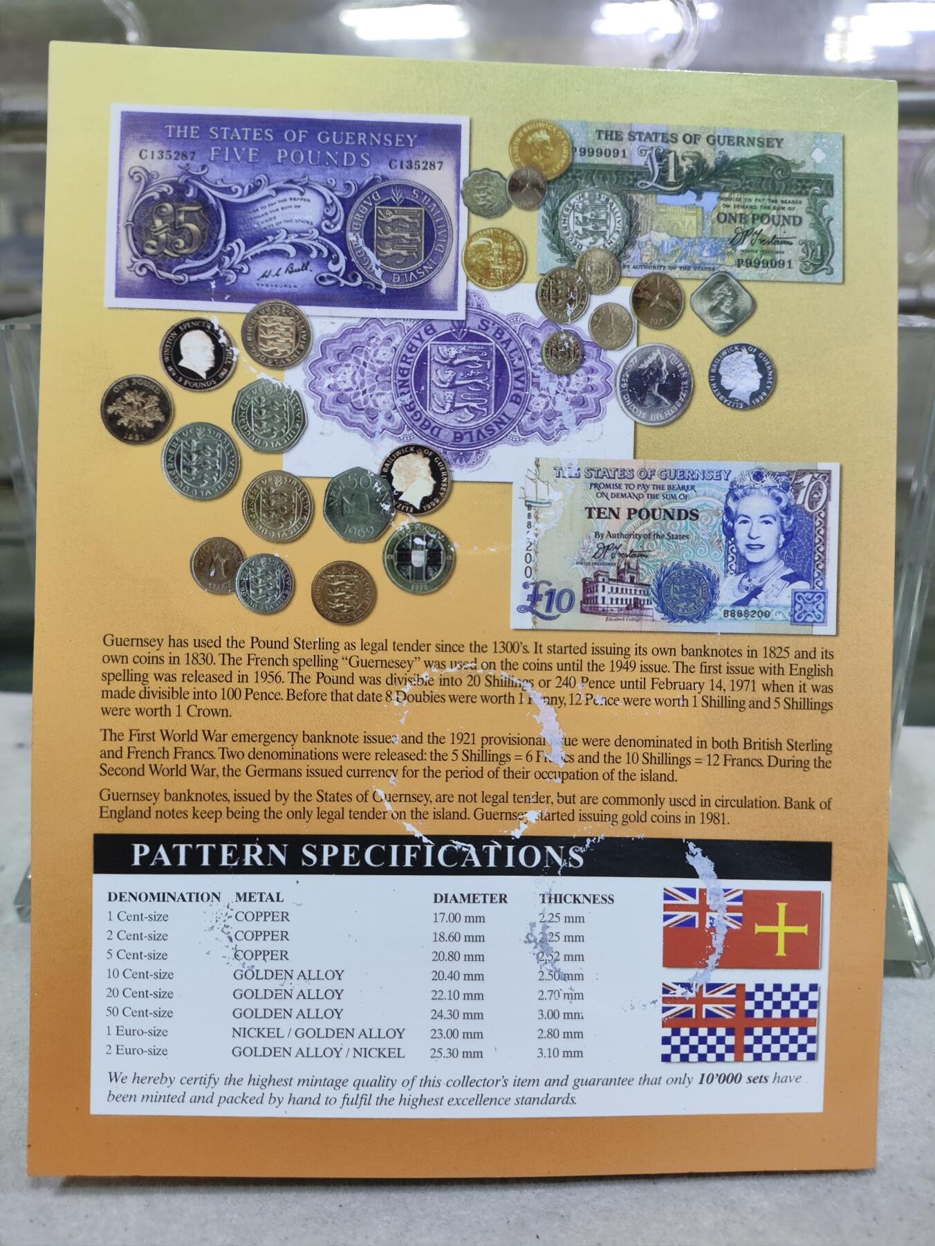 富兰克林邮币卡封 非流通外国硬币，根西岛2004年 精装欧元样币套币 含2枚双色币，稀少。