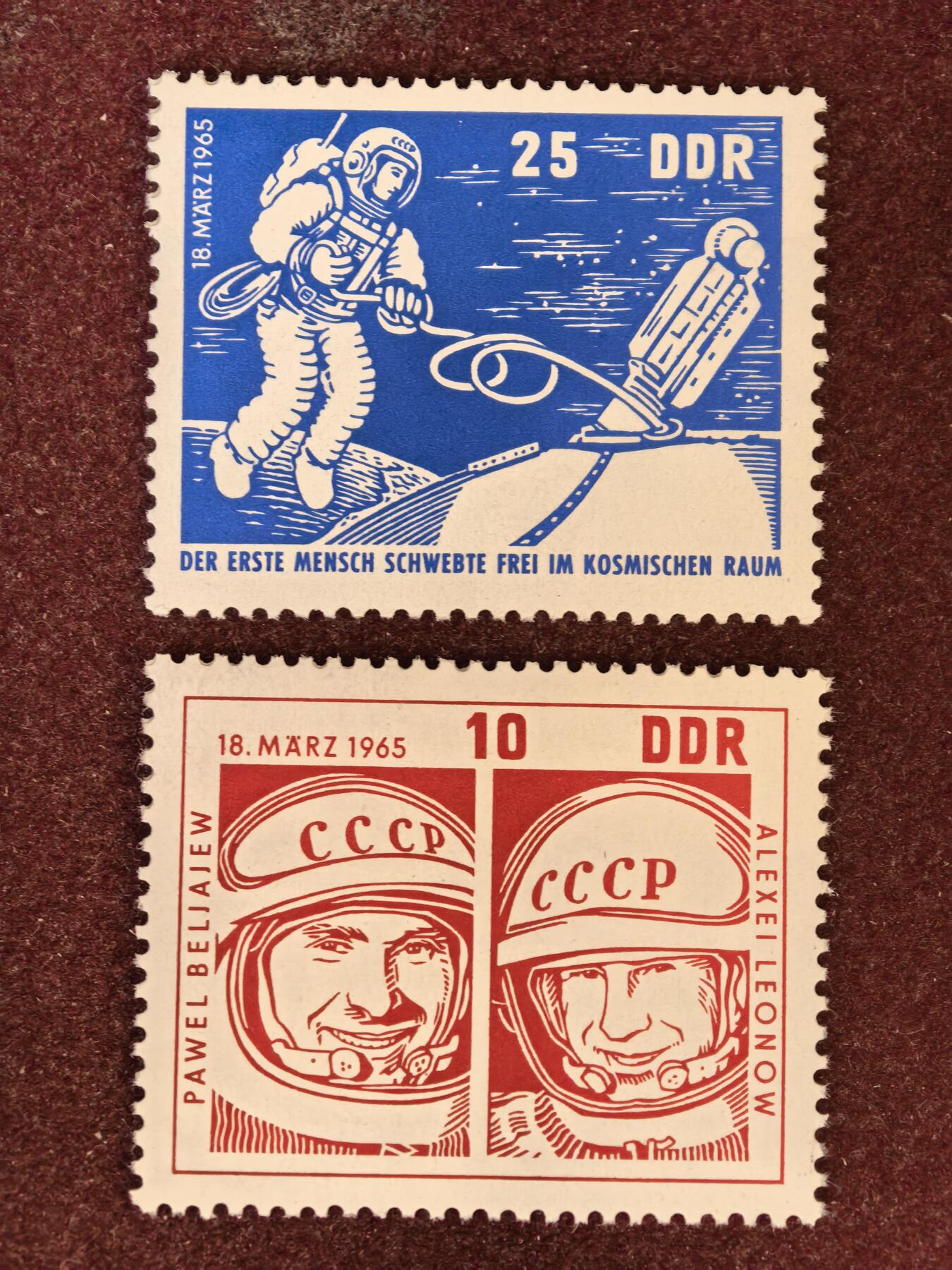 联合阁邮币社™ ——“精品多国邮票” 德国1965年 宇航员贝利亚耶夫和加加林 2全 (背有掉胶)