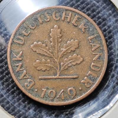 KK钱币收藏小铺 套币 好品/批量散币专场 周末发货 -  1949西德1芬尼铜币 少见银行版面值