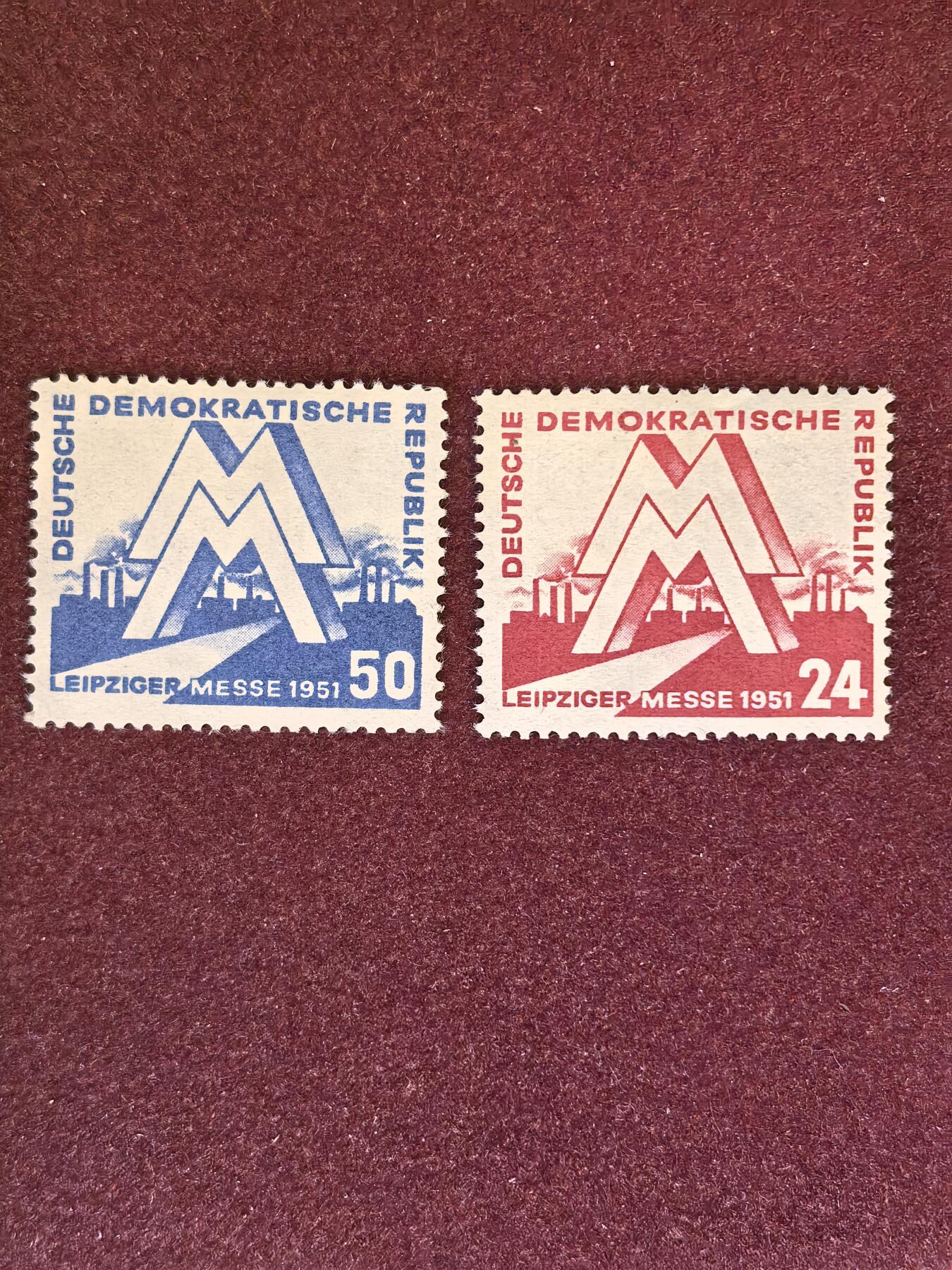 联合阁邮币社™ ——“精品多国邮票” 1951年 莱比锡春季博览会 2全 (背有掉胶)