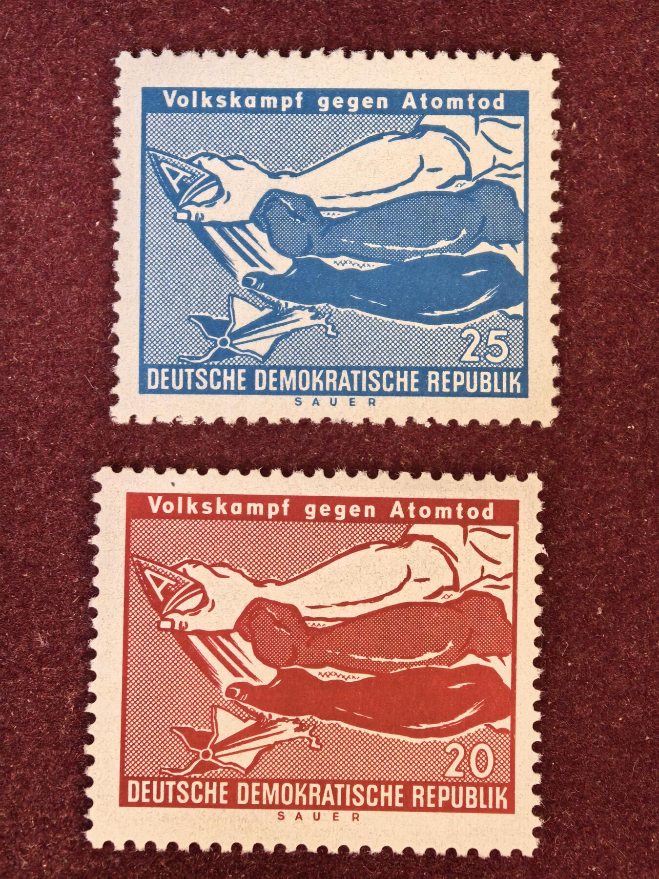 联合阁邮币社™ ——“精品多国邮票” 东德1958 禁止核武器 2全 (背有掉胶)