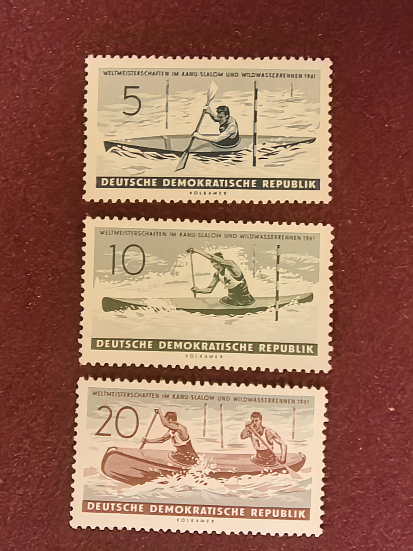 联合阁邮币社™ ——“精品多国邮票” 德国1961年 世界单人划艇锦标赛 3全 (背有掉胶)