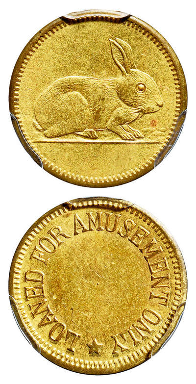 华艺国际2025年春季拍卖会 钱币专场 民国时期上海地区瑞兔图一角型铜质代用币一枚/GBCA MS63