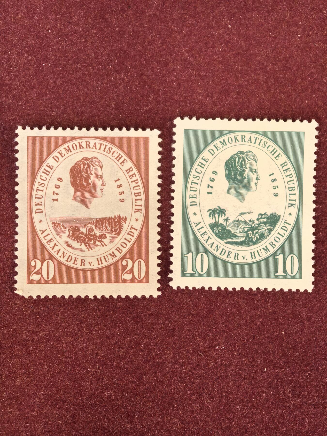 联合阁邮币社™ ——“精品多国邮票” 东德1959年 自然科学家洪堡逝世百年 2全  (背有掉胶)