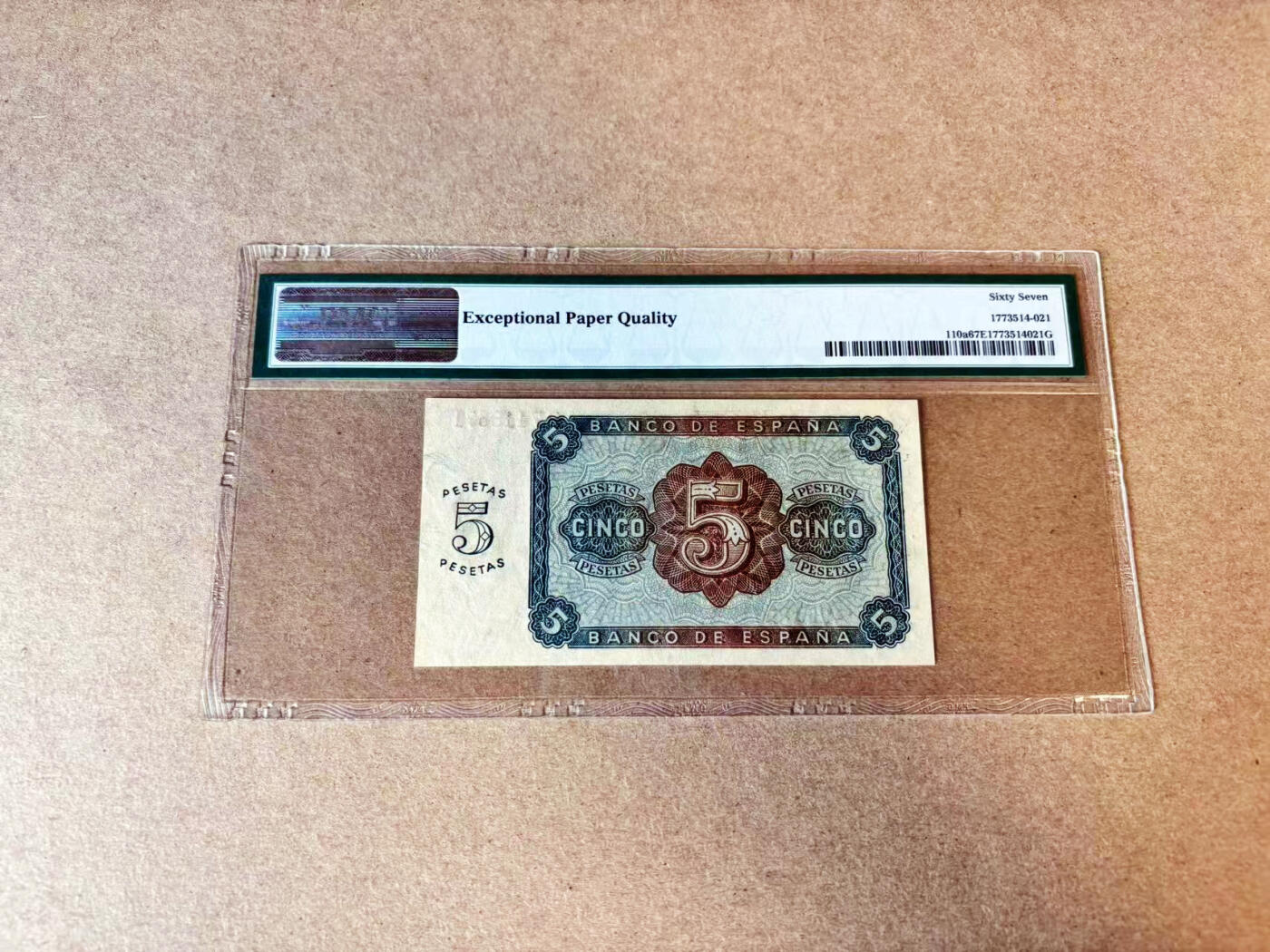 【Blue Auction】世界纸币精拍第683期【精】——17级TOP拍卖/信誉/品质/专业/高效💫 西班牙 1938年5比塞塔 PMG67EPQ 高分