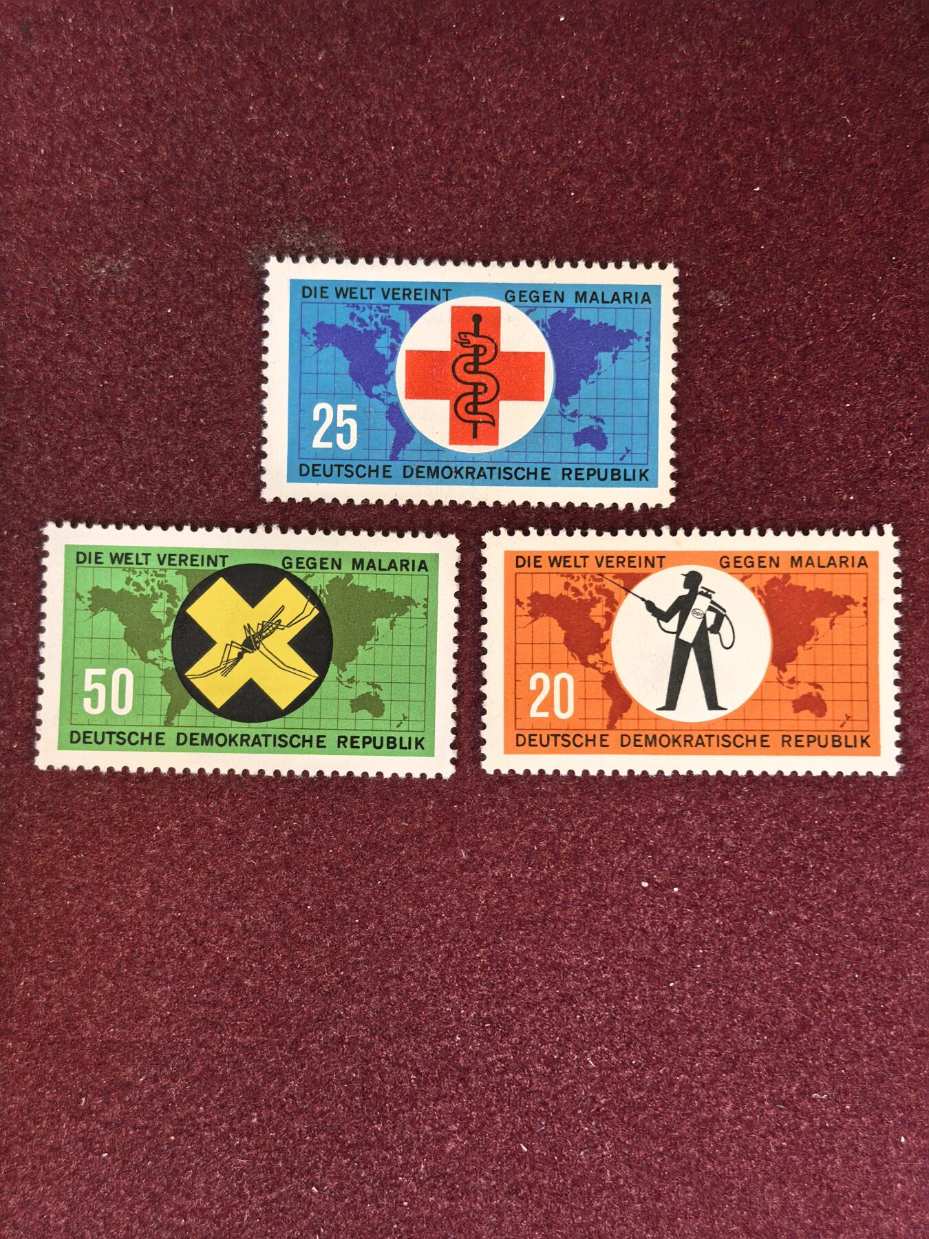 联合阁邮币社™ ——“精品多国邮票” 东德 1963年 蚊子昆虫传染病防治 3全 (背有掉胶)