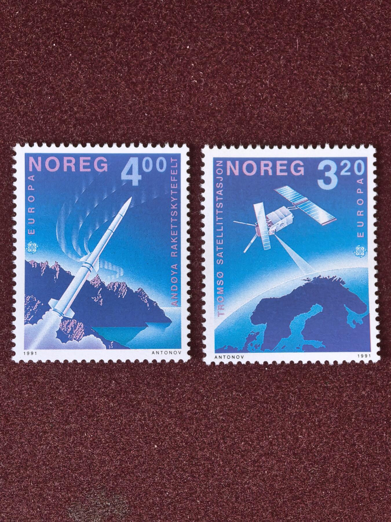 联合阁邮币社™ ——“精品多国邮票”  挪威1991年 航天成就-火箭卫星 2全新